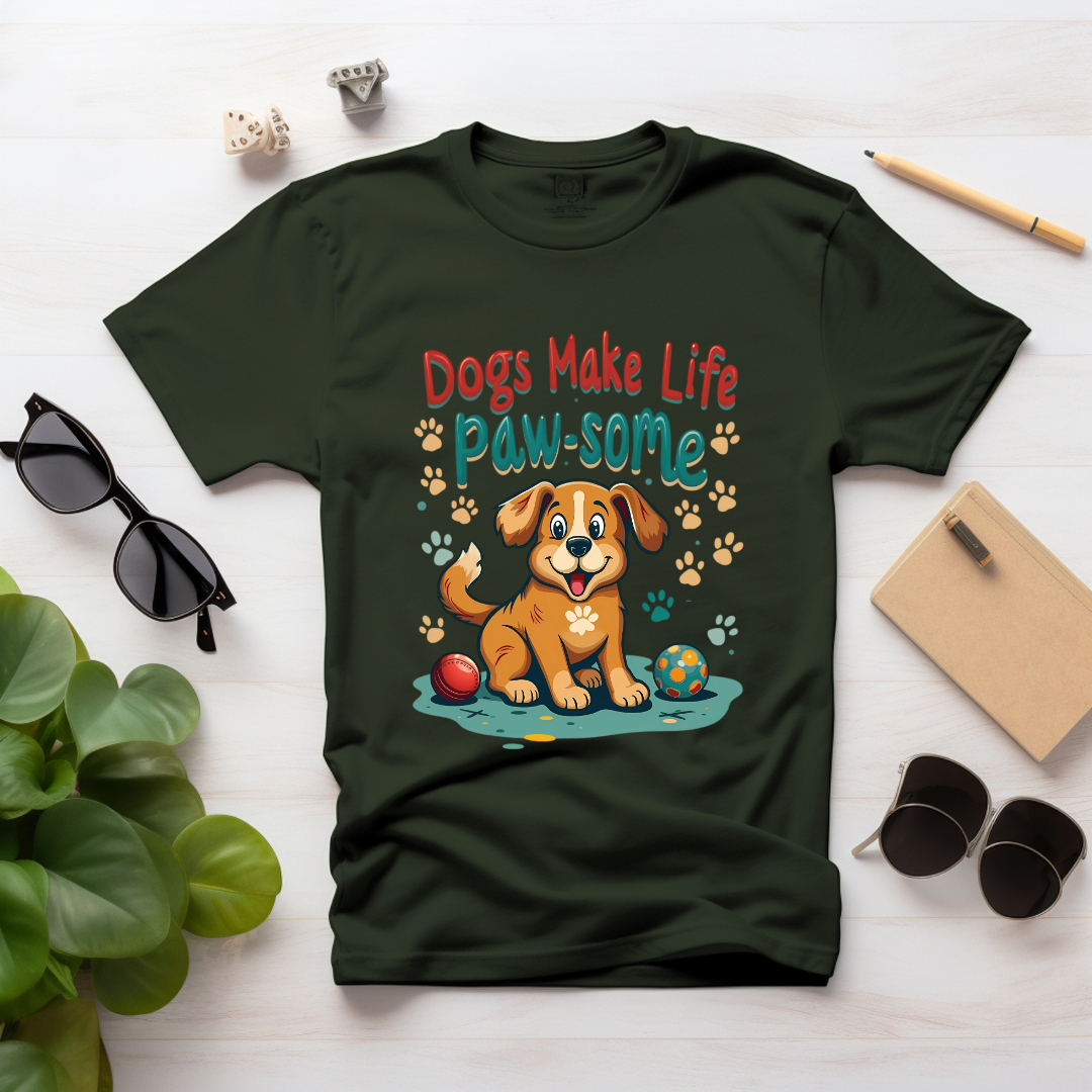 Dogs make life paw-some Unisex Half Sleeve T-shirt