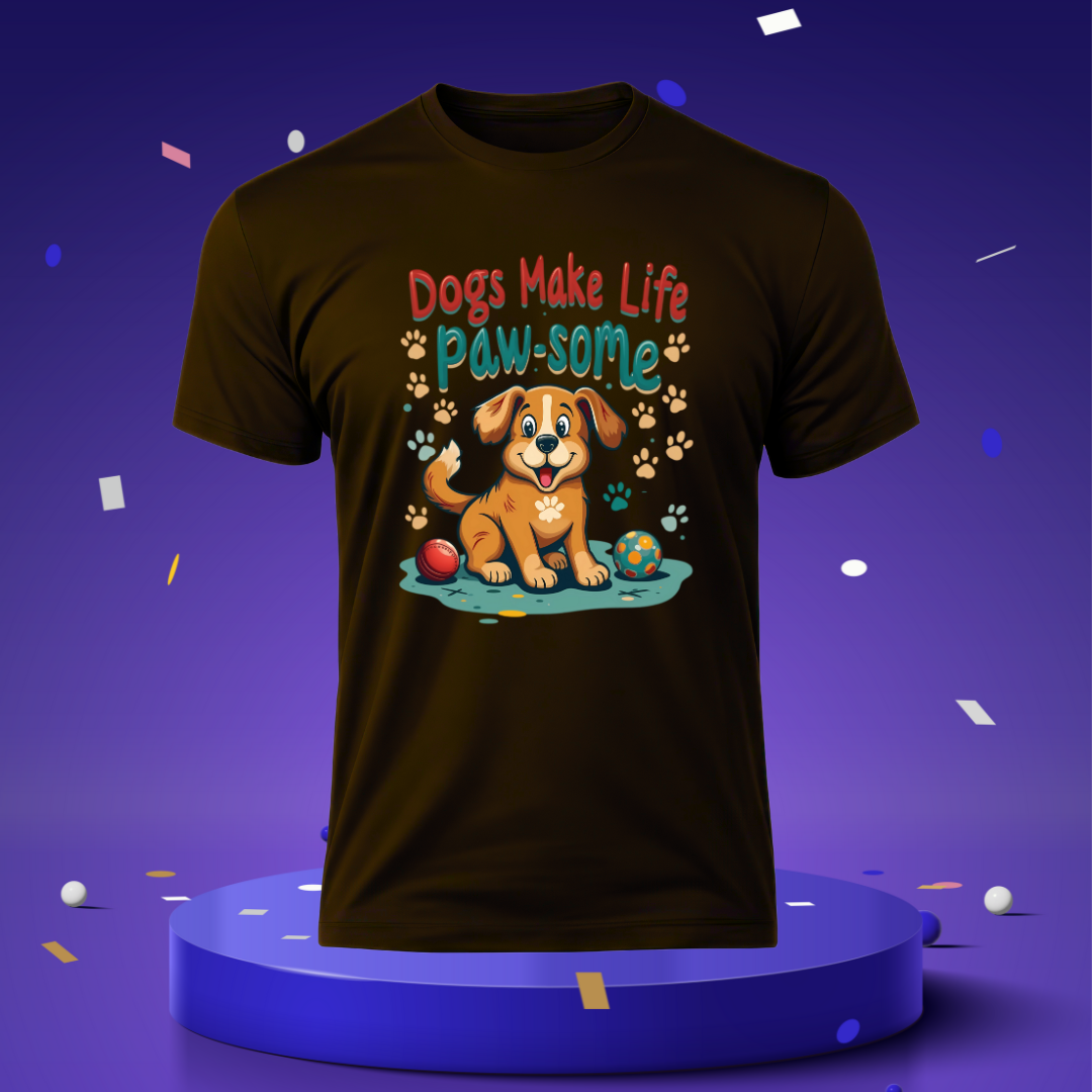 Dogs make life paw-some Unisex Half Sleeve T-shirt