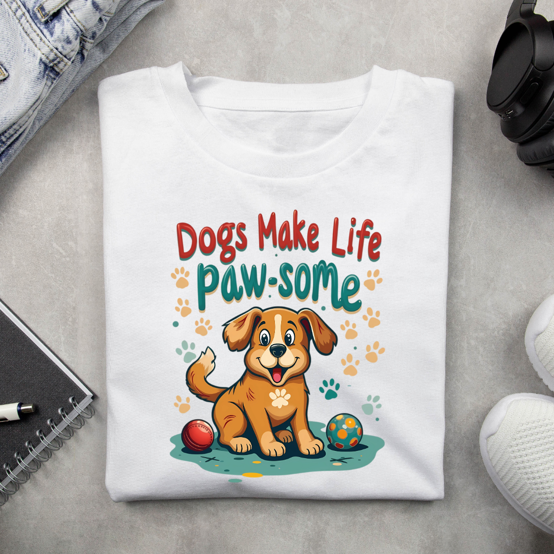 Dogs make life paw-some Unisex Half Sleeve T-shirt