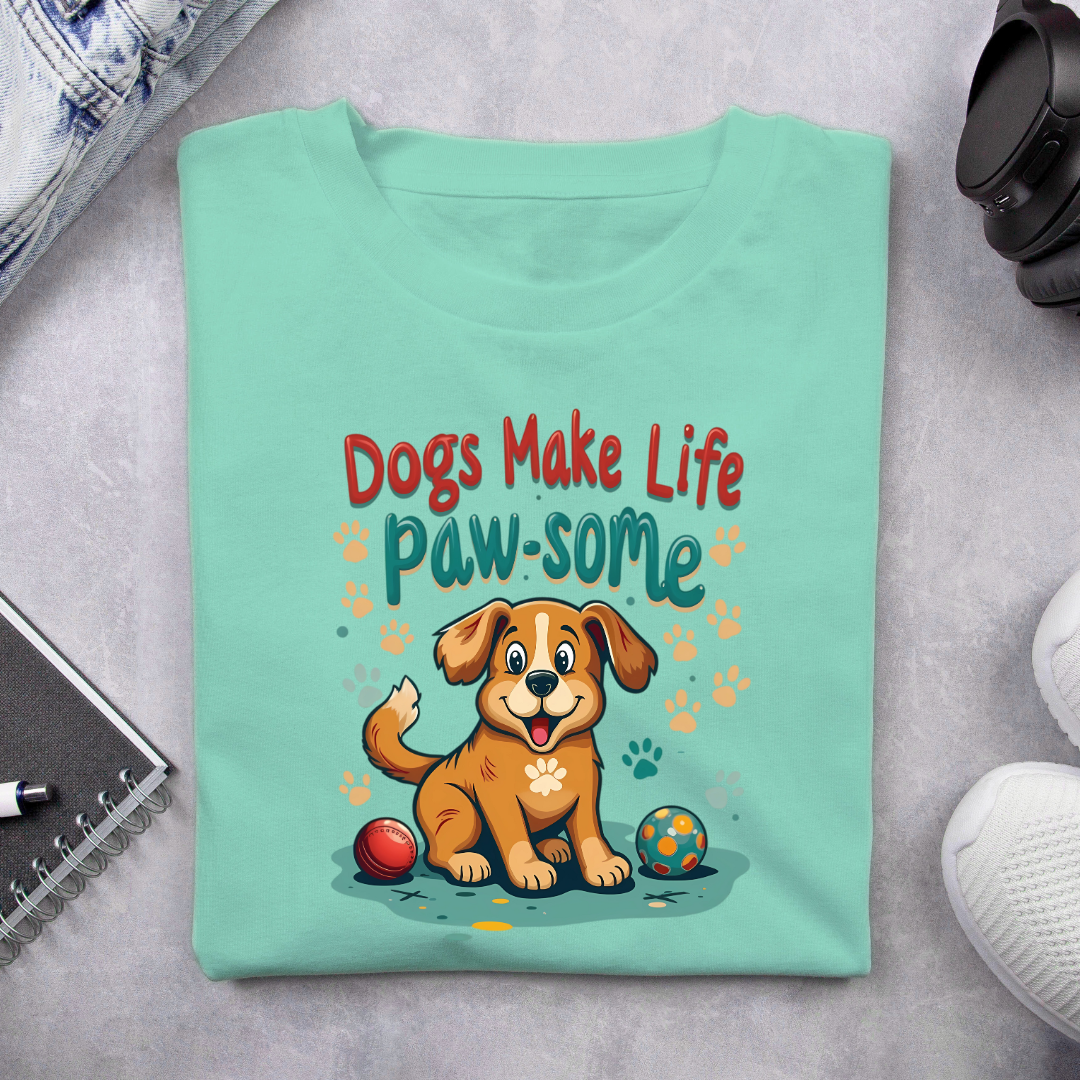 Dogs make life paw-some Unisex Half Sleeve T-shirt