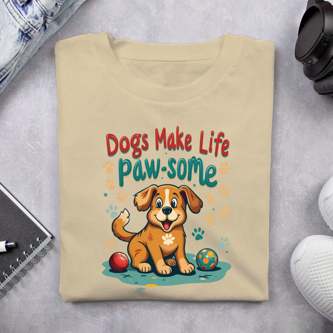 Dogs make life paw-some Unisex Half Sleeve T-shirt